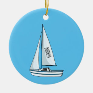 Sailboat cartoon illustration ceramic tree decoration
