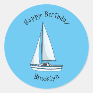 Sailboat cartoon illustration classic round sticker