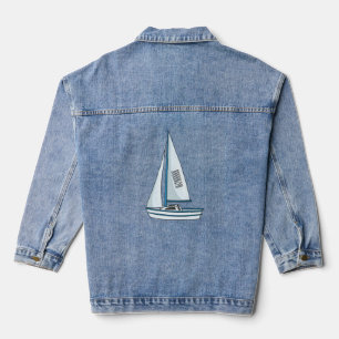 Sailboat cartoon illustration  denim jacket