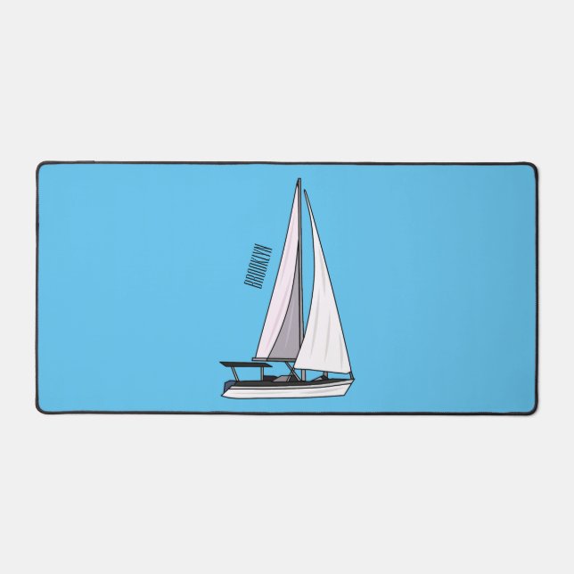 Sailboat cartoon illustration desk mat (Front)