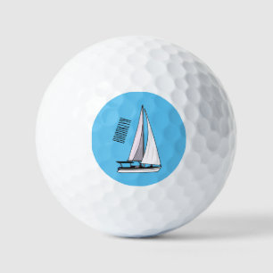Sailboat cartoon illustration golf balls