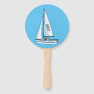 Sailboat cartoon illustration hand fan