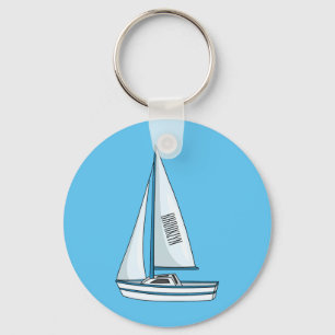 Sailboat cartoon illustration key ring
