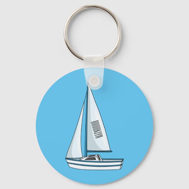 Sailboat cartoon illustration key ring (Front)