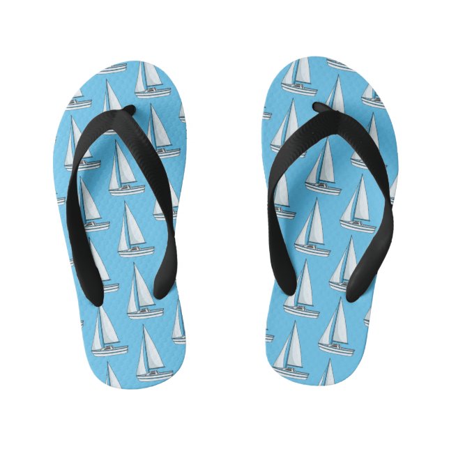 Sailboat cartoon illustration kid's flip flops (Footbed)