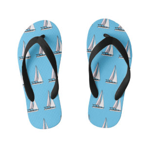 Sailboat cartoon illustration kid's flip flops