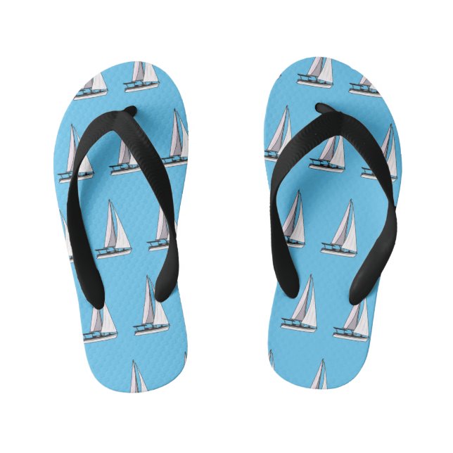 Sailboat cartoon illustration kid's flip flops (Footbed)
