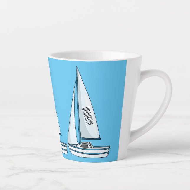 Sailboat cartoon illustration  latte mug (Right)