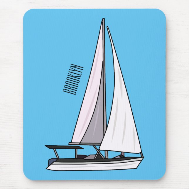 Sailboat cartoon illustration mouse mat (Front)