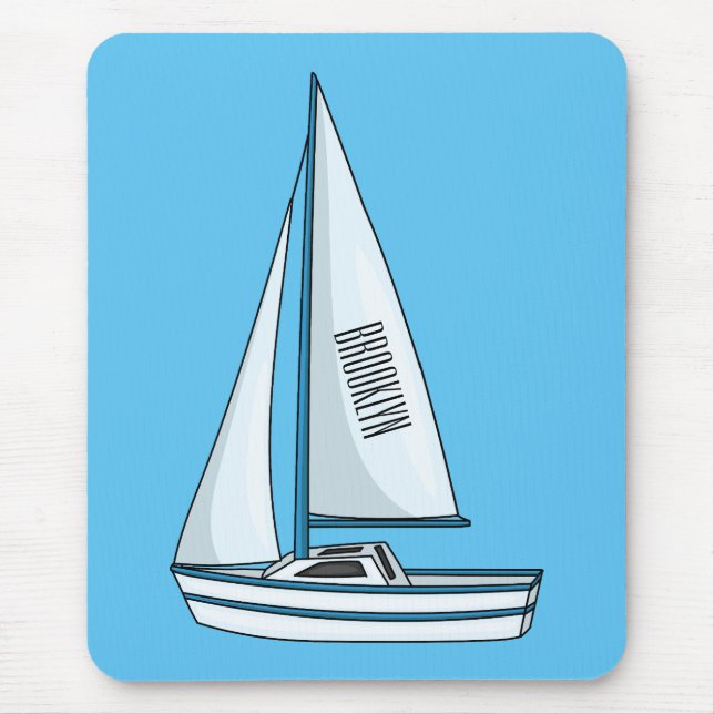 Sailboat cartoon illustration mouse mat (Front)