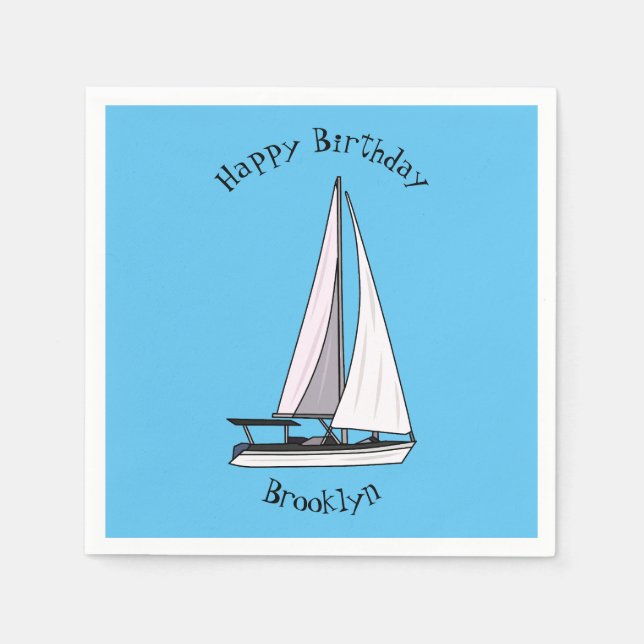 Sailboat cartoon illustration napkin (Front)