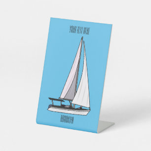 Sailboat cartoon illustration pedestal sign