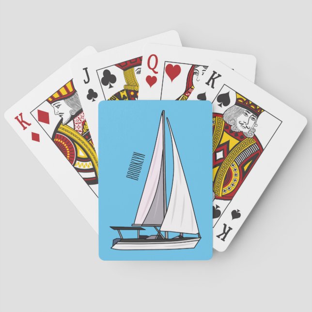 Sailboat cartoon illustration playing cards (Back)