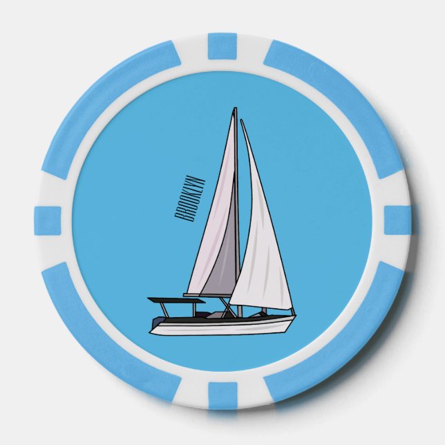 Sailboat cartoon illustration poker chips (Front)