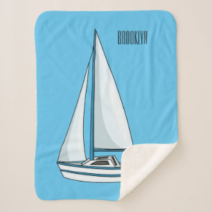 Sailboat cartoon illustration sherpa blanket