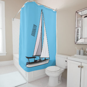 Sailboat cartoon illustration shower curtain