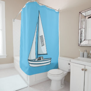 Sailboat cartoon illustration shower curtain