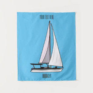 Sailboat cartoon illustration tapestry