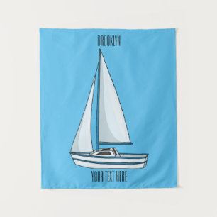 Sailboat cartoon illustration tapestry