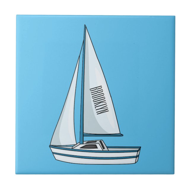 Sailboat cartoon illustration tile (Front)