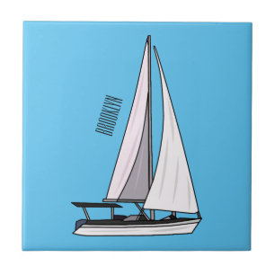 Sailboat cartoon illustration tile