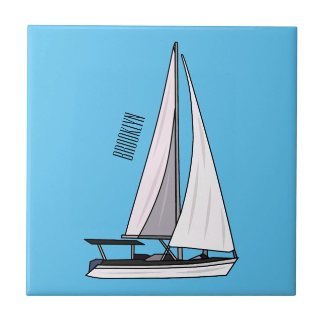 Sailboat cartoon illustration tile (Front)