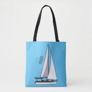 Sailboat cartoon illustration tote bag