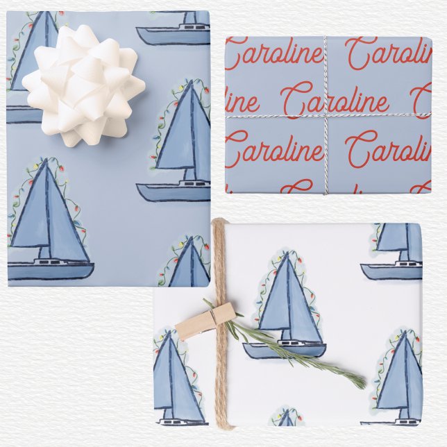 Sailboat Christmas  Wrapping Paper Sheet (Creator Uploaded)