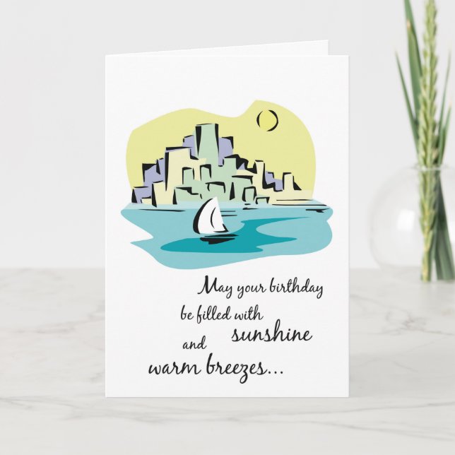 Sailboat City Birthday Card (Front)