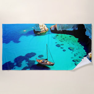 Sailboat Cliffside Sanctuary Art Beach Towel