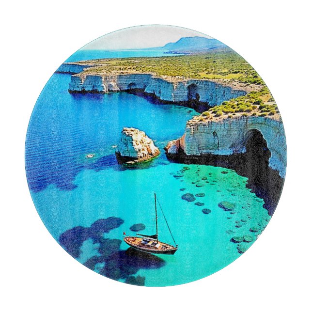 Sailboat Cliffside Sanctuary Art Cutting Board (Front)