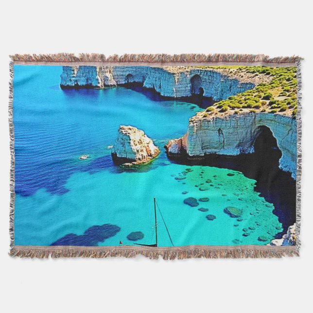 Sailboat Cliffside Sanctuary Art Throw Blanket (Front)