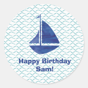 Sailboat Coastal Turquoise Waves Abstract  Classic Round Sticker