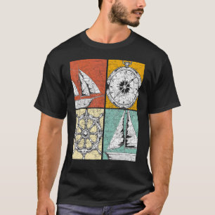 Sailboat Compass Steering Wheel Sailor Pop Sailing T-Shirt
