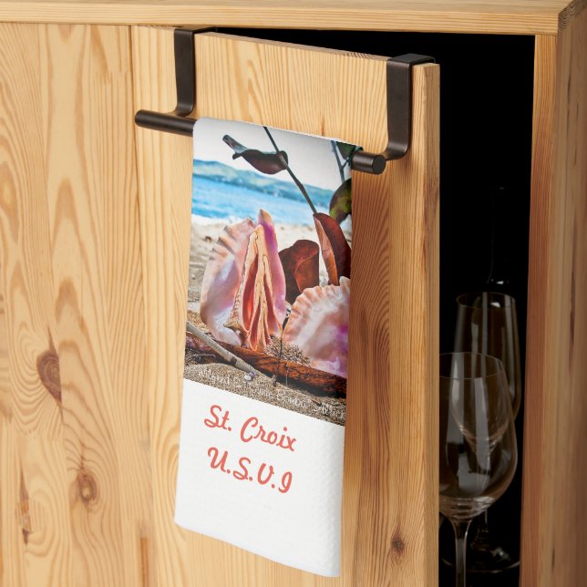 Sailboat Conch Shell Tea Towel  (Thirds Fold)