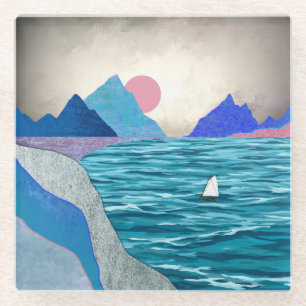 Sailboat Cove Landscape Glass Coaster