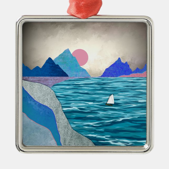 Sailboat Cove Landscape Metal Tree Decoration (Front)