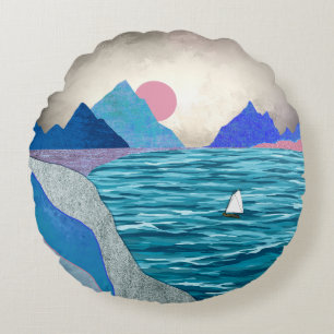 Sailboat Cove Landscape Round Cushion