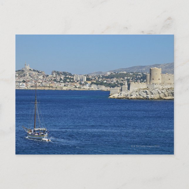 Sailboat cruising by Chateau d'If in Marseille's Postcard (Front)