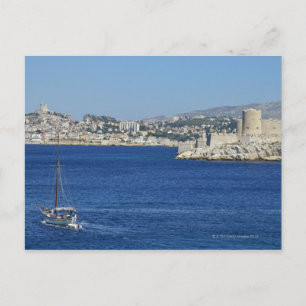 Sailboat cruising by Chateau d'If in Marseille's Postcard