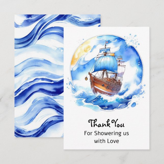 Sailboat Dreams: Nautical Baby Boy Shower Thank You Card (Front/Back)