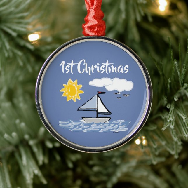 Sailboat First Christmas Animated Metal Tree Decoration (Tree)