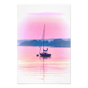 Sailboat floating in early morning light. photo print