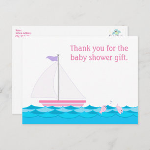 Sailboat Girl Baby Shower Thank You Postcard
