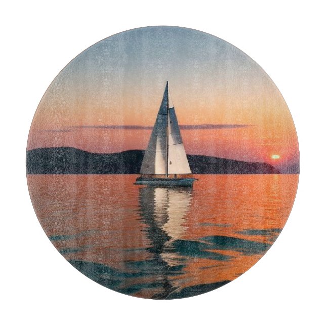 Sailboat Gliding on Calm Waters Cutting Board (Front)