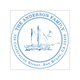 Sailboat Illustration Family Name & Return Address Self-inking Stamp