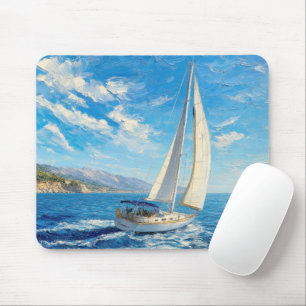 Sailboat Impasto Painting Mouse Mat