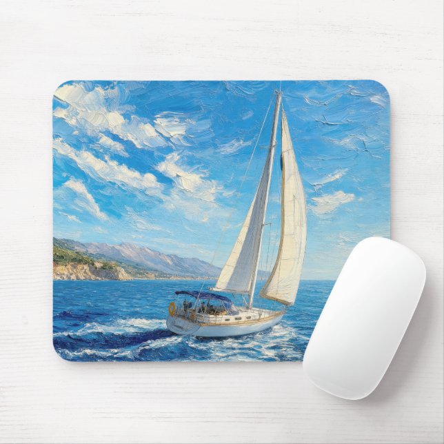 Sailboat Impasto Painting  Mouse Mat (With Mouse)