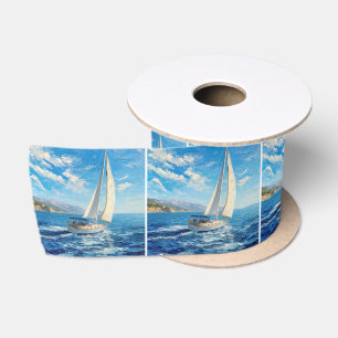 Sailboat Impasto Painting Satin Ribbon