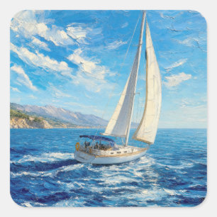 Sailboat Impasto Painting Square Sticker